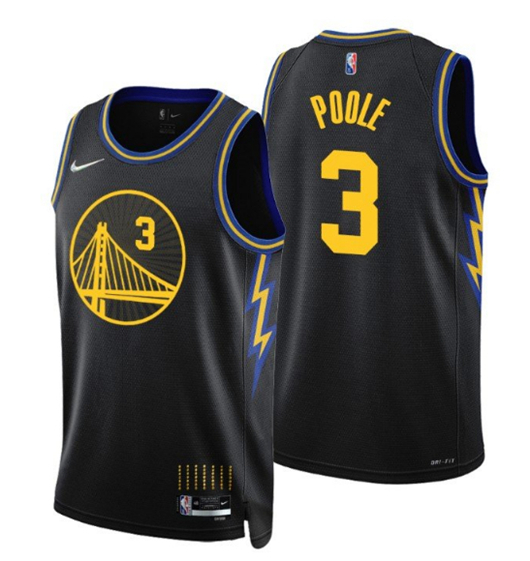 Men's Golden State Warriors #3 Jordan Poole 2021/22 City Edition Black 75th Anniversary Stitched Basketball Jersey Men's Golden State Warriors #3 Jordan Poole 2021/22 City Edition Black 75th Anniversary Stitched Basketball Jersey